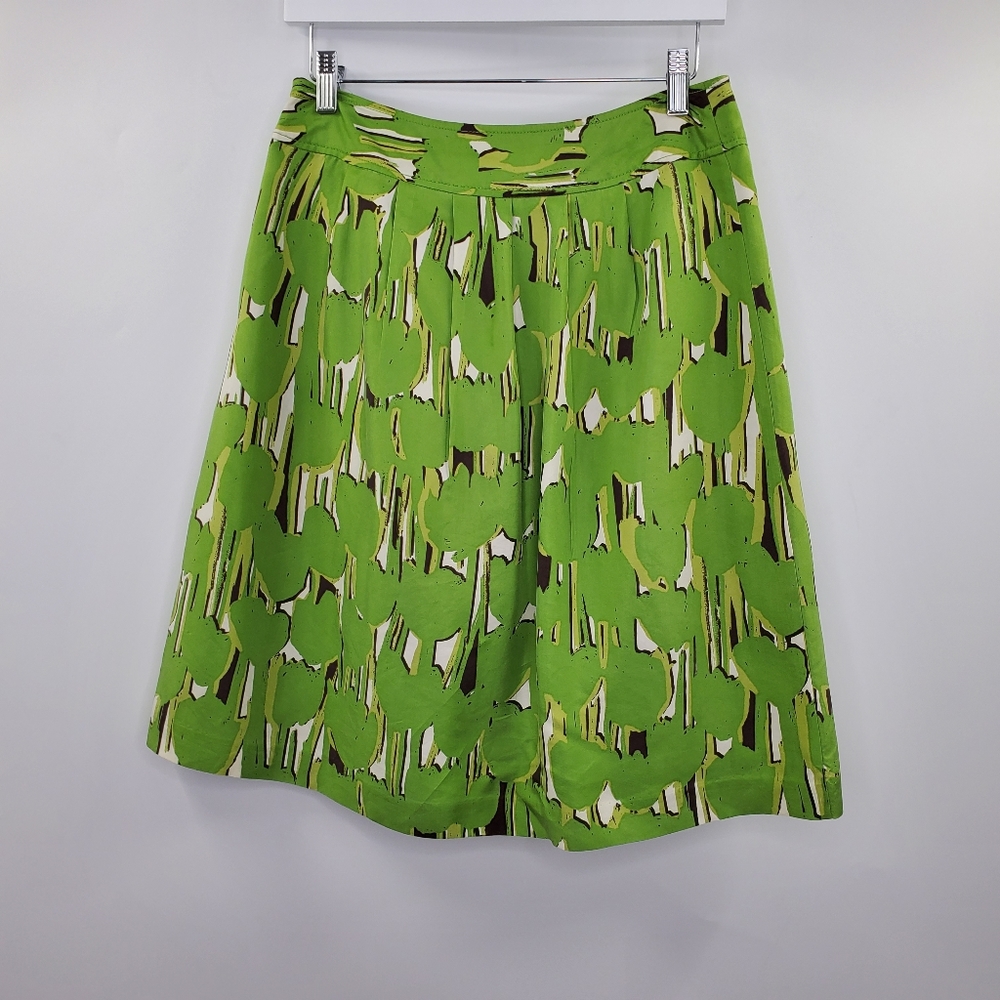 Michael Kors Abstract Pattern Print Silk Skirt Art to Wear Green